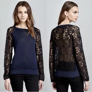 DIANE VON FURSTENBERG Knit & Lace Navy/Black Top